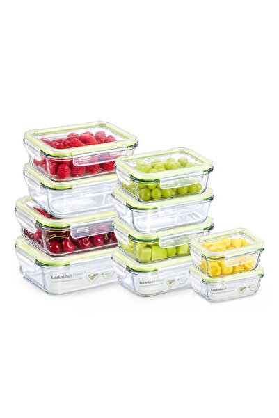 locknlock Fresh Oven-Safe Glass Rectangular Food Container 10-Piece Set with ...