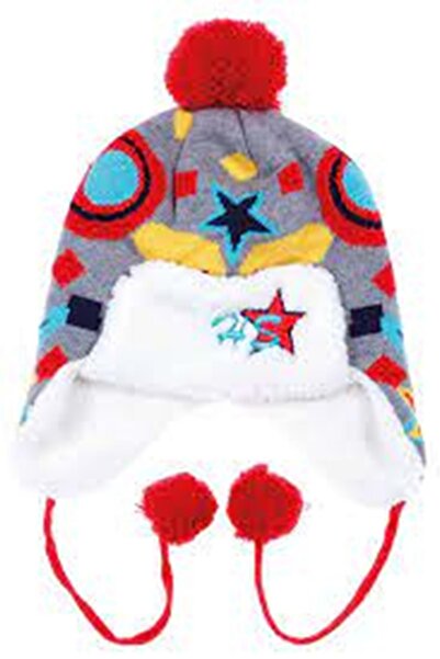 PEMBEMAVİ MARKET Boy's Embroidered Knit Beanie 1-3 Years Old Gray