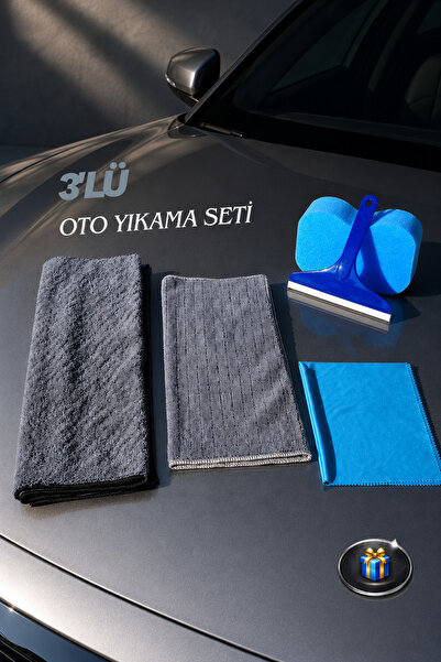 Temsan LuxNova 3’lü Mikrofiber Oto Yıkama Seti + Sünger + Cam Sileceği