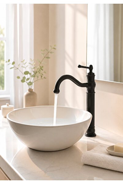 DUREVO Vintage Bowl Sink Faucet - Retro Bathroom Faucet - Black Color