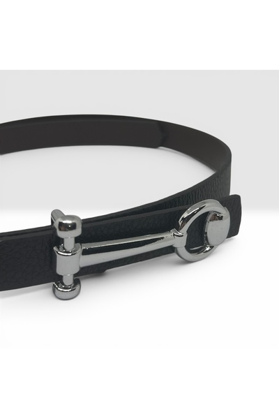 Mimoza Accessories Black Women's Belt with Silver Buckle – Stylish Design Bel...