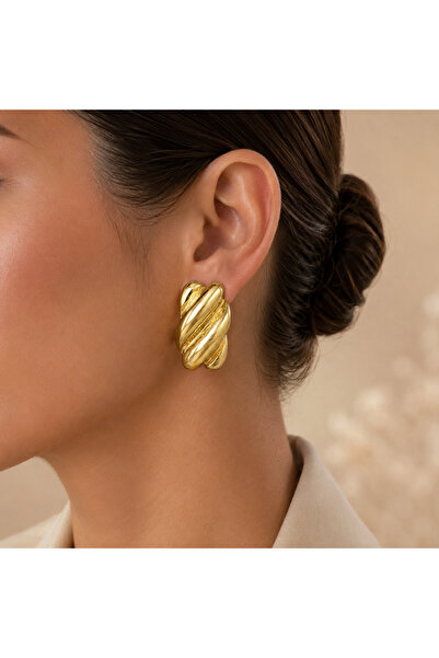 Selay Accessory أقراط على شكل موجة ذهبية - أقراط نسائية عصرية أنيقة