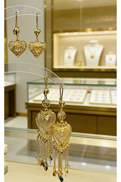 ALZAHR Gold-plated heart-shaped filigree tassel earring set (two pairs) - vin...