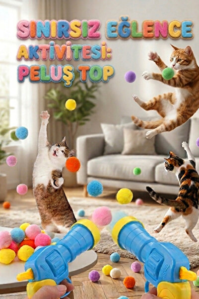ego home İnteraktif Kedi Oyun Tabancası - Peluş Toplarla Eğlenceli Oyun Zaman...