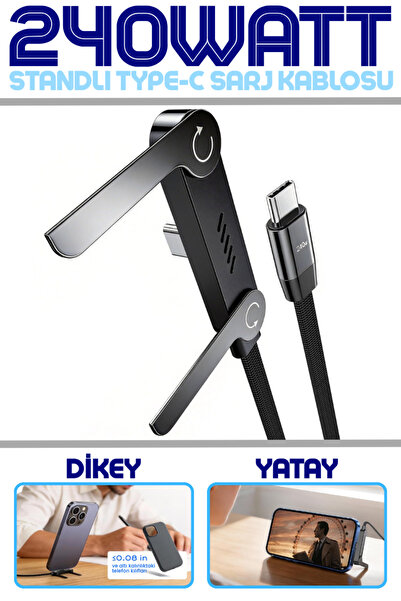 Enshall Yeni Pro tech 240W Destekli Standlı 1,5Metre Siyah Hasır Kablo Type-c...