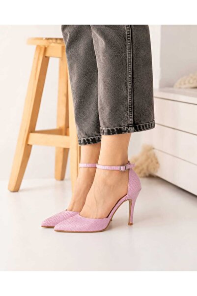 nuvilo lila yılan derisi desenli 8.5 cm kemerli sivri burun stiletto ince top...