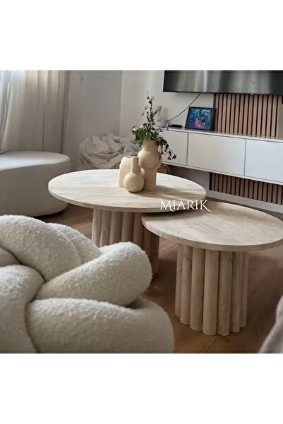 MIARIK DESIGN Mermer Sütun Ayak 2'Li Takım Orta Sehpa