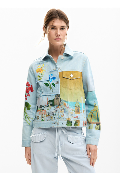 Desigual Açık Mavi Kadın Karma Desenli Denim Ceket 26SWED02