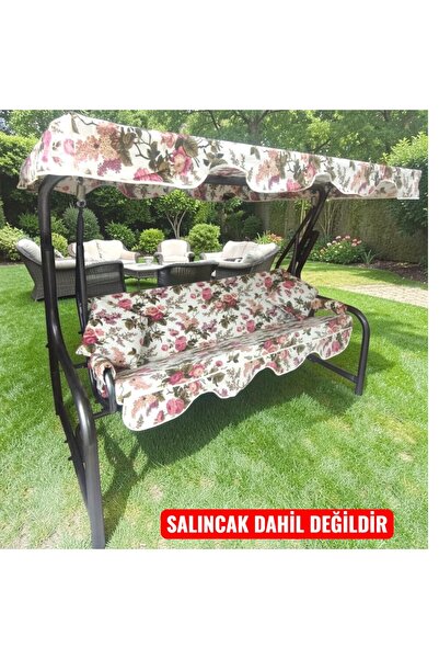 k kapella 3 KİŞİLİK SALINCAK MİNDERSİZ LÜKS KILIF SETİ İNGİLİZ GÜLÜ DESENLİ 1...