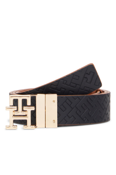 Tommy Hilfiger Kahve-Lacivert Çift Taraflı Kadın Kemer TH LOGO 3.0 REV MONO