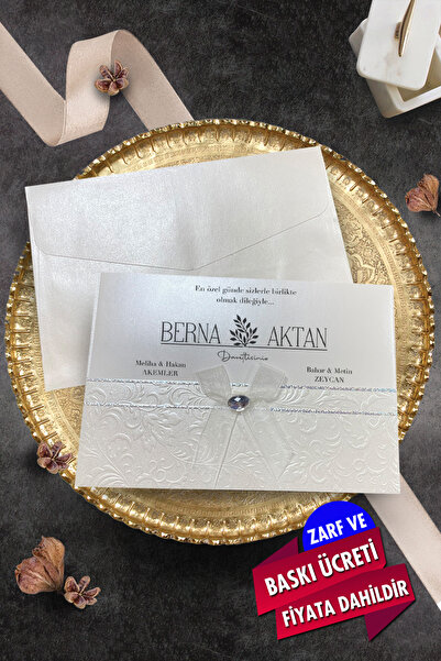 Cem Davetiye Düğün Nişan Nikah Kına Davetiyesi 2508 (100 ADET) Baskı Dahil
