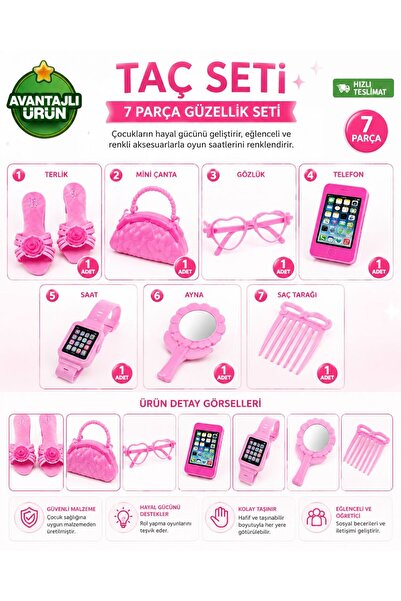SAZE Mc Pembe Kurdeleli Oyuncak Terlik +oyuncak Prenses Taç Seti