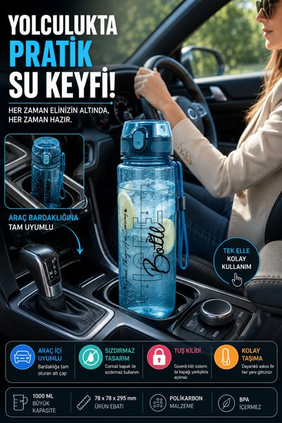 Open Home Concept 1 Litre Spor Su Matarası Sızdırmaz Kilitli Kapaklı BPA İçermez Okul Ofis Matara Mavi