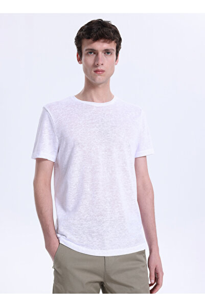 Fabrika Beyaz Erkek Slim Fit Flamlı T-Shirt F6SM-TST 2900