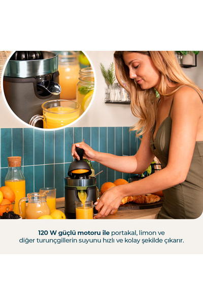 CECOTEC Essentialvita Hyden 120 Hybrid Citrus Juicer with Handle 120W |   Steel Cone, Double-Ended