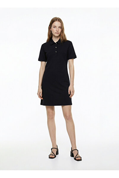 Fabrika Siyah Kadın Polo Yaka Regular Fit Elbise F6SL-ELB0372