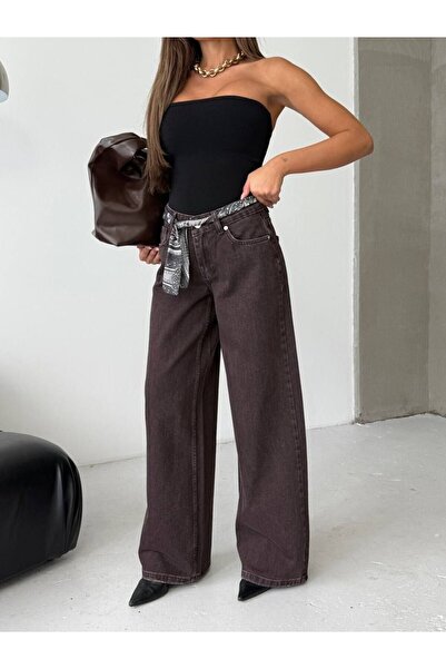 HerTon Wide Leg Women's Jean Trousers 100% Cotton High Waist Wide-Leg