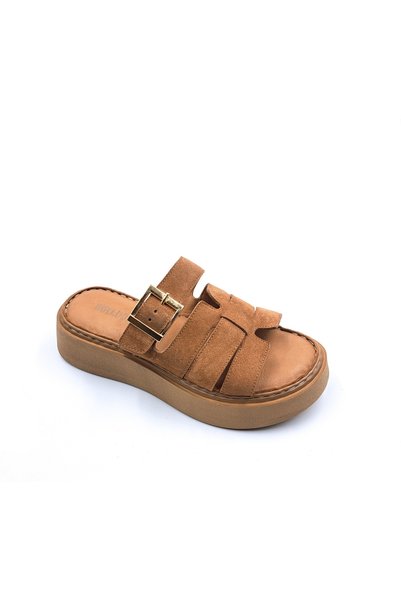 Bulldozer 4 cm Padded Sole Genuine Suede Leather Soft Insole Tan Women's Comfort Slippers