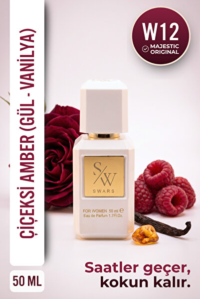 Swars Parfüm W12 Kadın Parfüm Çiçeksi Amber Edp 50 ML Ahududu Vanilya Gül Kalıcı