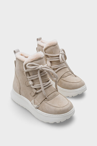 Capone Outfitters Damskie sznurowane futrzane zamszowe buty w kolorze jasnobr...
