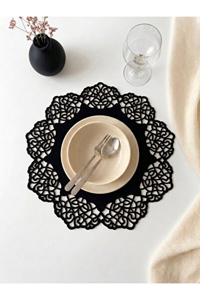 Ergüven Home Siyah Süet Kumaş Yuvarlak Supla Amerikan Servis Takımı 6'lı 35x35cm