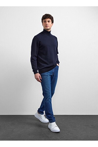 Back And Bond Navy Blue Men's Turtleneck Regular Fit Sweater B35W40011
