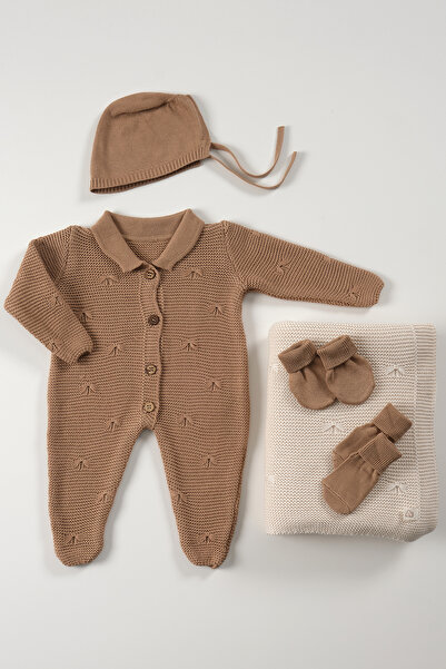 tinylamb Triko Yenidoğan Kahverengi Mini Set 5 Parça | Premium Bebek Seti