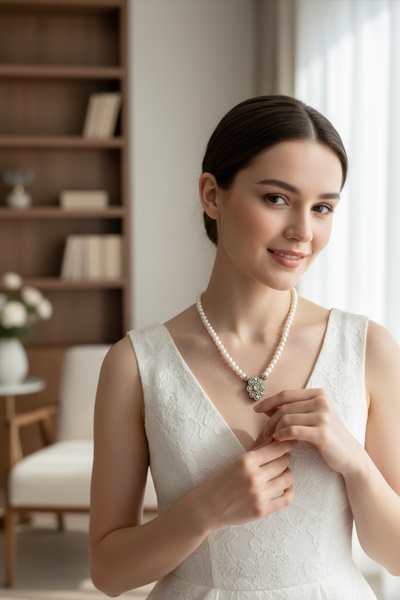 FAYRA ACCESSORIES Zirkon Taşlı Tasarım İnci Kolye