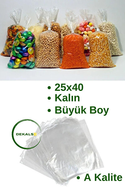 Dekals 50 Adet Büyük Boy Ultra Kalın Et Poşeti Bakliyat Poşeti Şeffaf Şeker B...