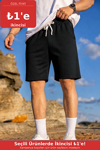 COMBİNE MİCHAİL Erkek Pamuklu Casual Cepli Bol Siyah Şort