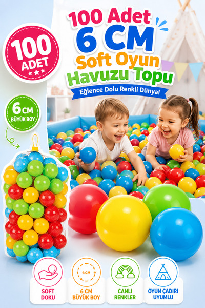 YILDIRIM OYUNCAK Kaliteli Yumuşak Soft Doku 100 Adet Havuz Topu -  Filede Oyu...