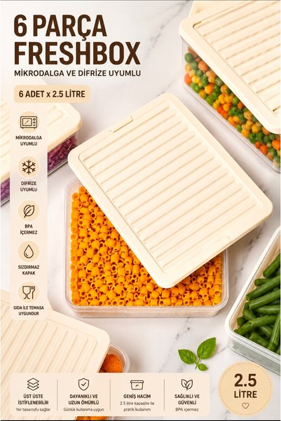 Herza House Set of 6 Freshbox Storage Containers Suitable for Microwave and Freezer