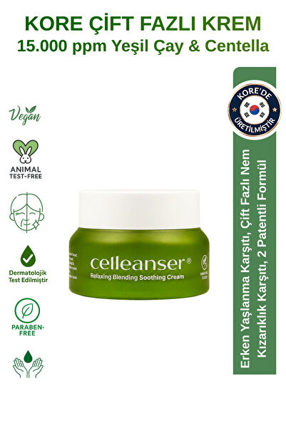 celleanser K-Beauty Kore menşeli Yeşil Çay, Centella özlü Çift Katmanlı Yatış...