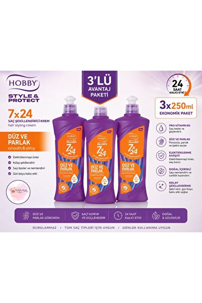 Hobby 7/24 Düz Ve Parlak Şekillendirici Krem 250 ml 3 Adet