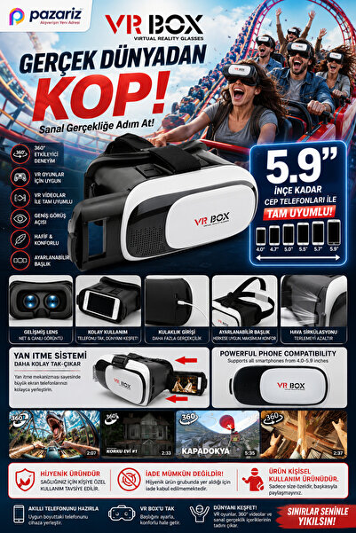 VR BOX Unisex Beyaz 3d Sanal Gerçeklik Gözlüğü