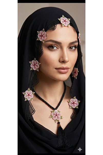 NUMİSTORE İğne oyası siyah renk Tesbihli Namaz Örtüsü