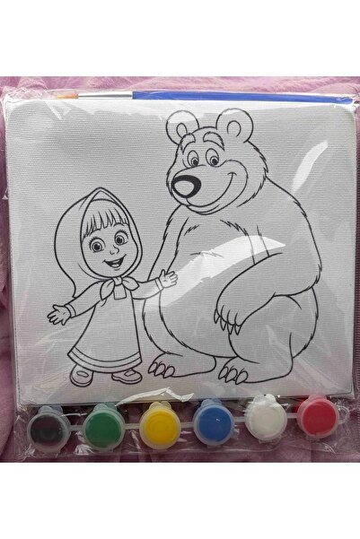 StickerAVM Maşa ile Koca Ayı Çocuklar İçin Tuval Boyama Seti - 18X16 cm Eğiti...