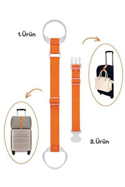 Temel Suitcase Top Bag Fixing Belt and Bag Hanging Strap Set Orange Color