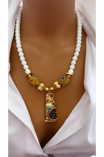 (Current model !)Glass bead gold plated design trend summer necklace Bijouterie necklace