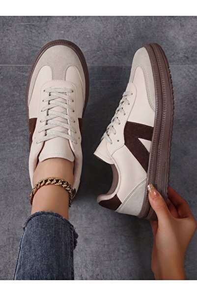 E SPORT Women's Sneaker High Sole Orthopedic Lace-Up Sports Shoes Retro Beige...
