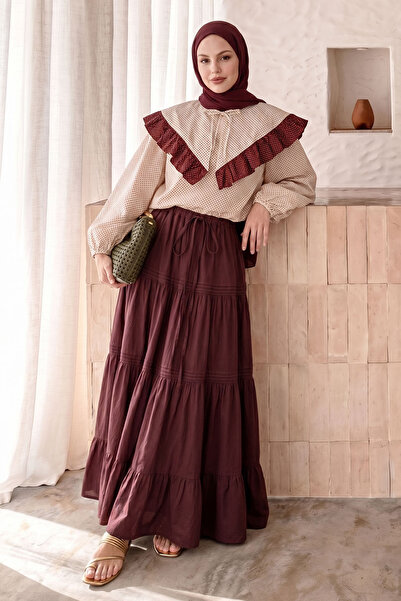 InStyle Burgundy Skirt with Gathered Laces