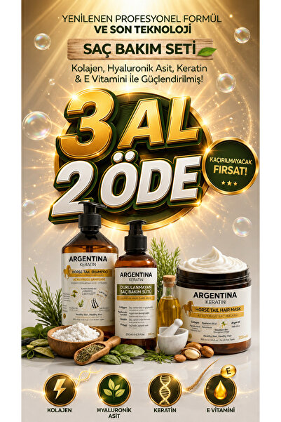 ARGENTİNA KERATİN Kolajen-Hyaluronik asit-Keratin-E vitamini At Kuyruğu Argan...