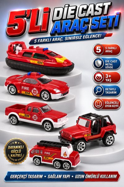 viyolmarketim 5’li Oyuncak Araba Seti Die Cast – Metal Görünümlü, Gerçekçi De...