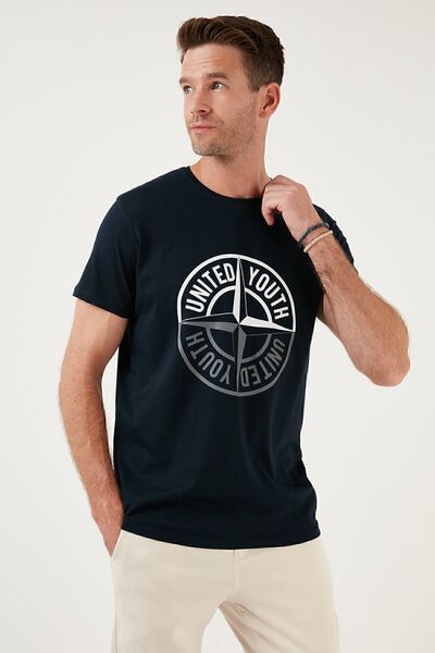 Buratti Erkek Lacivert Baskılı Bisiklet Yaka Pamuklu Babalar Günü Özel T-Shirt