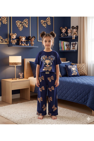 Fil Kids Pantaloni de trening pentru fete din bumbac cu model leopard - mânec...