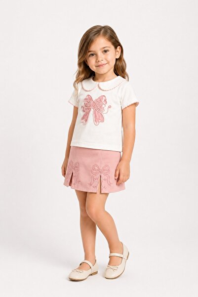 dinamik çocuk Set 2 piese pentru fete, cu broderie cu fundă, tricou de vară, ...