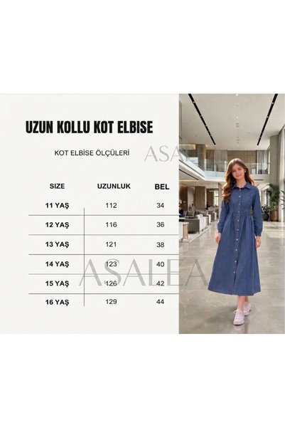 ASALEA Girl's Denim Jean Dress with Gathered Waist and Front Buttons, Maxi Length, Stylish Casual Dress
