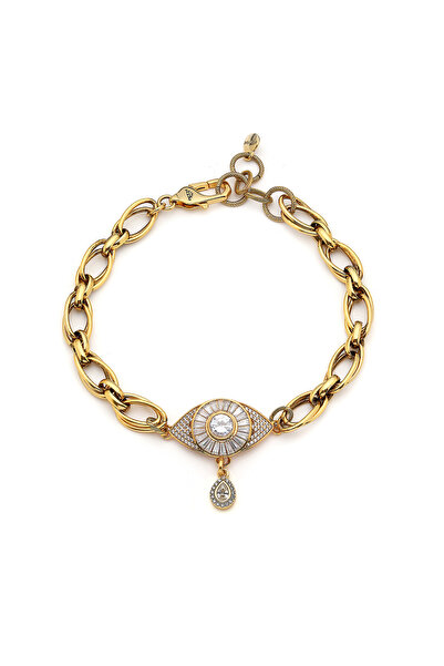 Mon Reve Protector Choker Altın Kaplama Göz Zirkon Charm Zincir Kolye