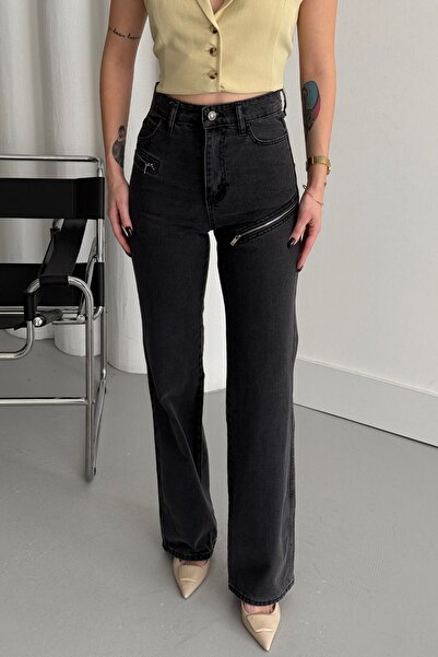 XRAY JEANS Дамски свободни черни дънки Palazzo с висока талия