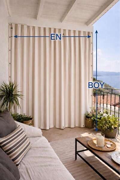 ALTINPAMUK Balkon Perdesi KREM BEJ Enxboy Seçenekli Bağcıklı Balkon Brandası KREM BEJ Ty801
